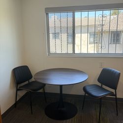 Modern Round Dining Table with 2 Cushion Black Chairs