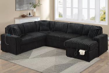 Brand New Elegant Jumbo Corduroy Pullout Sectional W Storage