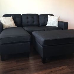 Brand New Black Sectional Sofa Couch With Ottoman