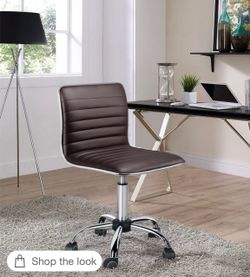 PU Leather Armless Office Chair Desk Chair with Wheels, Brown
