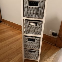 White Storage With Woven Baskets 