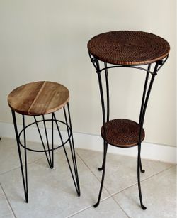 2  Rattan Wood & Metal Display Plant Stands