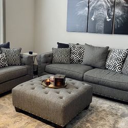 Cindy Crawford Chelsea Hills Gray Sofa, Chair And Ottoman Thumbnail