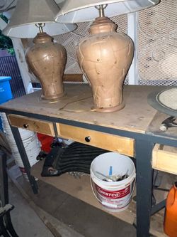 Work Shop Table Wooden And Metal Very Very Heavy Tools Need Gone Now