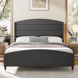 Cozy Castle Queen Size Bed Frame with 50.4" High Wingback Headboard Velvet Upholstered Bed/No Box Spring Required/Wood Slat Support/Easy Assembly 