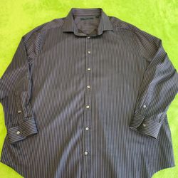 Perry Ellis Men's Button-Up Shirt XXL Striped Long Sleeve Blue Beige