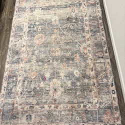 Zoe Gray Floral Distressed Persian Style Area Rug
