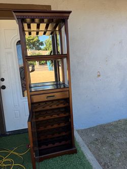 Tall Wood Wine Bar Cabinet with Mirror