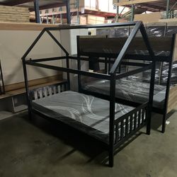 Twin house bed. Available in espresso & white. Assembly required. Assembly not included. Tax included. Free local delivery.  $225 with out mattress $3