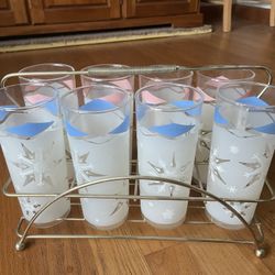 1960 Cocktail Glass Set With Carrier
