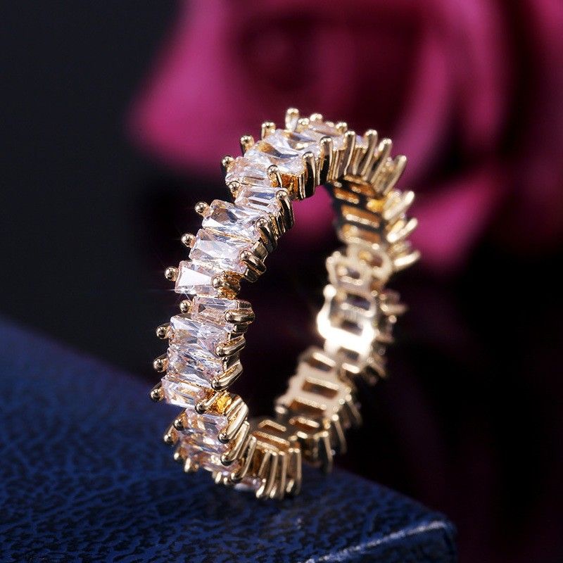 "Handmade Rectangle Combined Gemstones Eternity Gold Ring for Women, VIP412