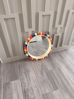 19" Round Colorful Pom-Pom Kids' Mirror - Pillowfort