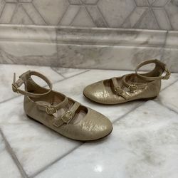 Size 10 Toddler Girls Gold Shimmer Ankle Strap Dress Shoes