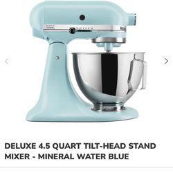 KitchenAid Deluxe 4.5 Quart Stand Mixer – Mineral Water Blue (Brand New) - Moving Sale 