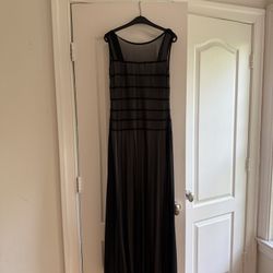 Sheer Black Midi Dress with Horizontal Ribbon Detailing (Size M)