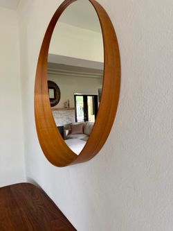 Round Wall Mirror with Wood Frame