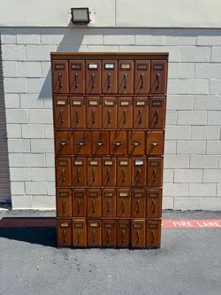 Antique Oak 42-Drawer Modular Stacking Filing Cabinet