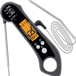 Digital Dual Probe Meat Thermometer for Cooking and Grilling with Backlight and Calibration, Instant Read Kitchen Food Thermometer for BBQ and Candy T