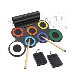 7 pads PAXCESS Electronic Stereo Digital Drum Set Roll Up Pad w/ Speaker Rechargeable,