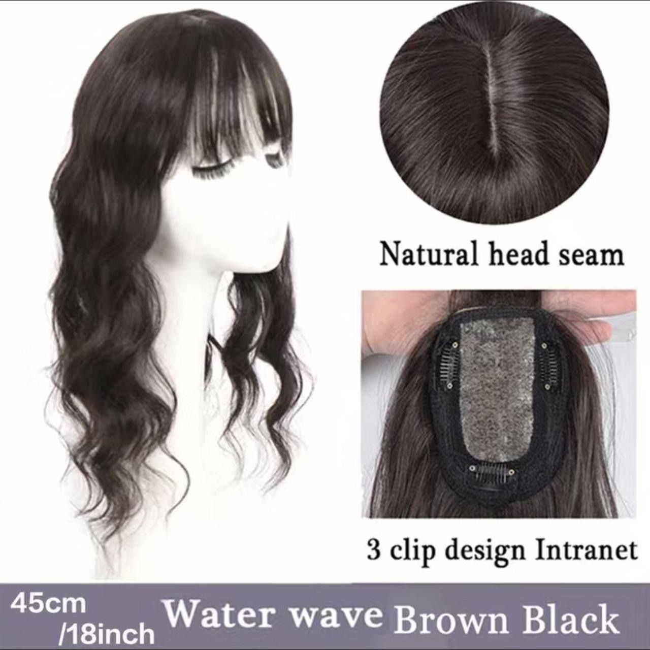 Human hair blend dark brown topper extension.