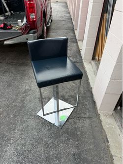 Milo Baughman Hairstyle Chair Stool Blue Vinyl Chrome