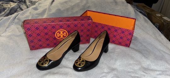 Tory Burch Black Leather Block Heel Pumps