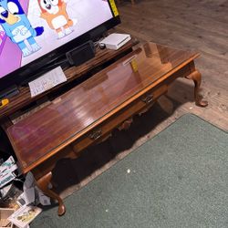 vintage wood Glass Top Carved Coffee Table