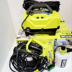  Ryobi electric pressure washer delivers 1200 PSI at 1.8 GPM for automotive cleaning. Unit comes with a 40-foot high-pressure hose, trigger handle, sp