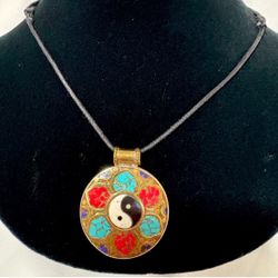 Yin Yang Symbol Brass Pendent Necklace