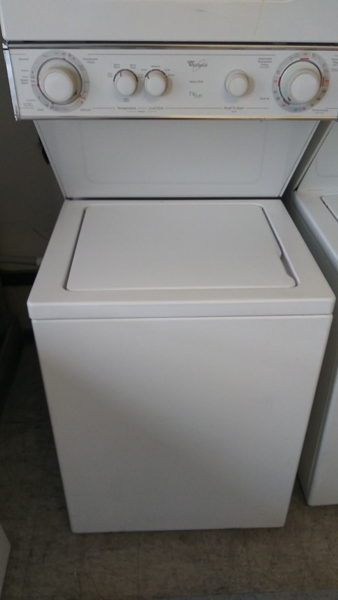 Whirlpool Stackable washer and gas dryer