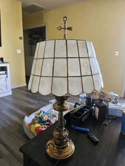 Vintage Table Lamp With Capiz Shell Lampshade 