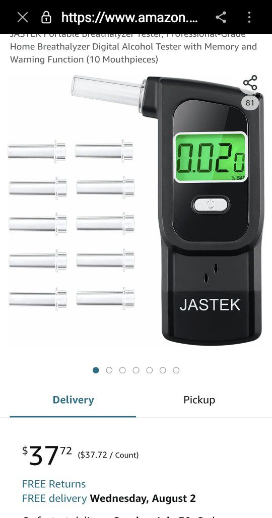JASTEK Portable Breathalyzer Tester, Professional-Grade Home Breathalyzer  Digital Alcohol Tester with Memory and Warning Function (10 Mouthpieces)