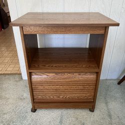 Wood Cabinet With Sliding Tambour Door And Rolling Casters