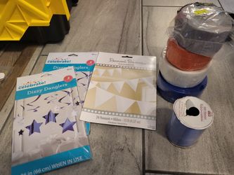 Blue, White & Orange Party Decorations – Banner, Streamers & Stars – $5