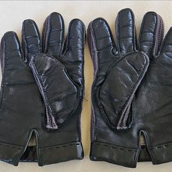 VINTAGE BLACK STITCHED LEATHER GLOVES SIZE 6
