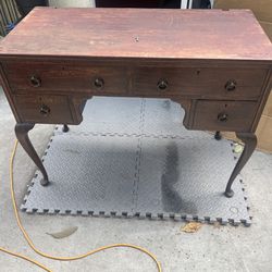 Antique Table Drawer Desk on Iron Legs w/skeleton key for functional drawer locks...