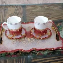 Resin Tray And Coasters Set Of 5