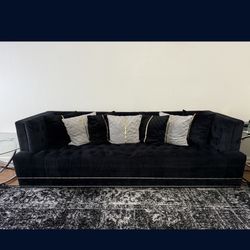Black Velvet Loveseat and 3-Seater Sofa Set with 8 Pillows for Sale