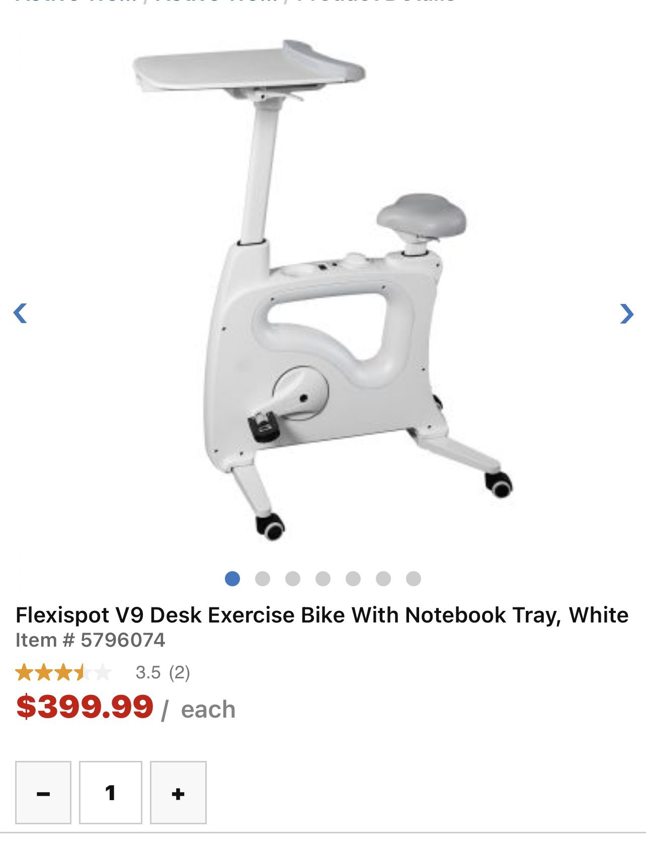 LCH Home Office Standing Desk Exercise Bike Height Adjustable Cycle, White