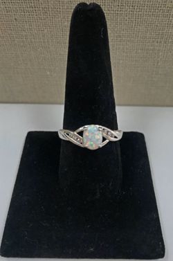 925 Sterling Silver Opal Ring With Cubic Zirconia!!!!