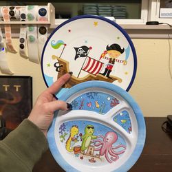 Kids Melamine Dinner Plates Set Of 2 Pirates And Sea Creatures