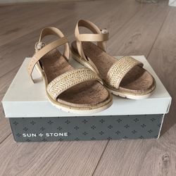 NEW Sun + Stone Women's Mattie Natural Raffia Sandals, Size 7.5