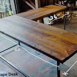 L shape Desk metal base wood tops