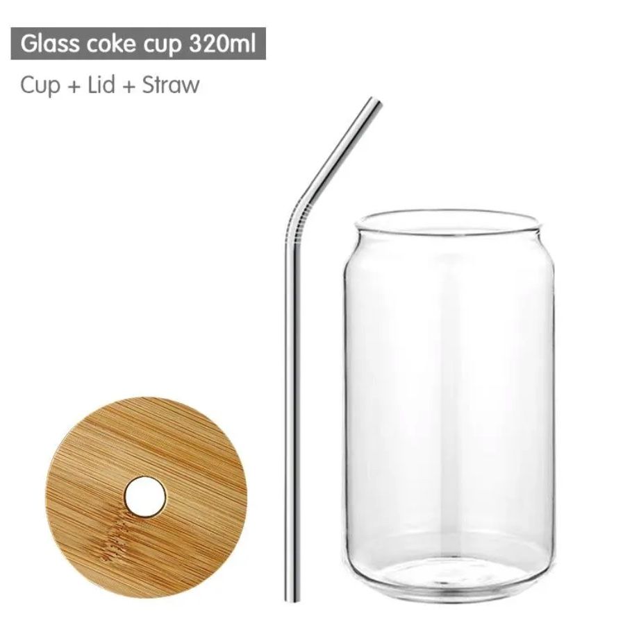 4 Pack Sublimation Glass Cups with Bamboo Lid Clear Glass Beer Cans Mason Jar