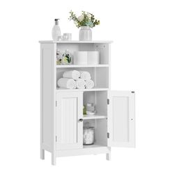 Bathroom Floor Cabinet, Free Standing Cabinet with Double Door and Adjustable Shelf, Side Tall Storage Organizer for Living Room/Kitchen/Hallway/Home 
