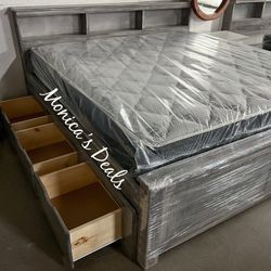 E/Cal King Solid Wood Bed W/3 Drawers & Bamboo Mattress Set $940