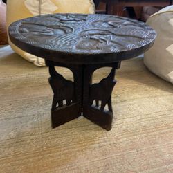 Hand-carved hardwood African side table -  foldable