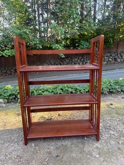 Wooden folding three shelf bookcase display unit