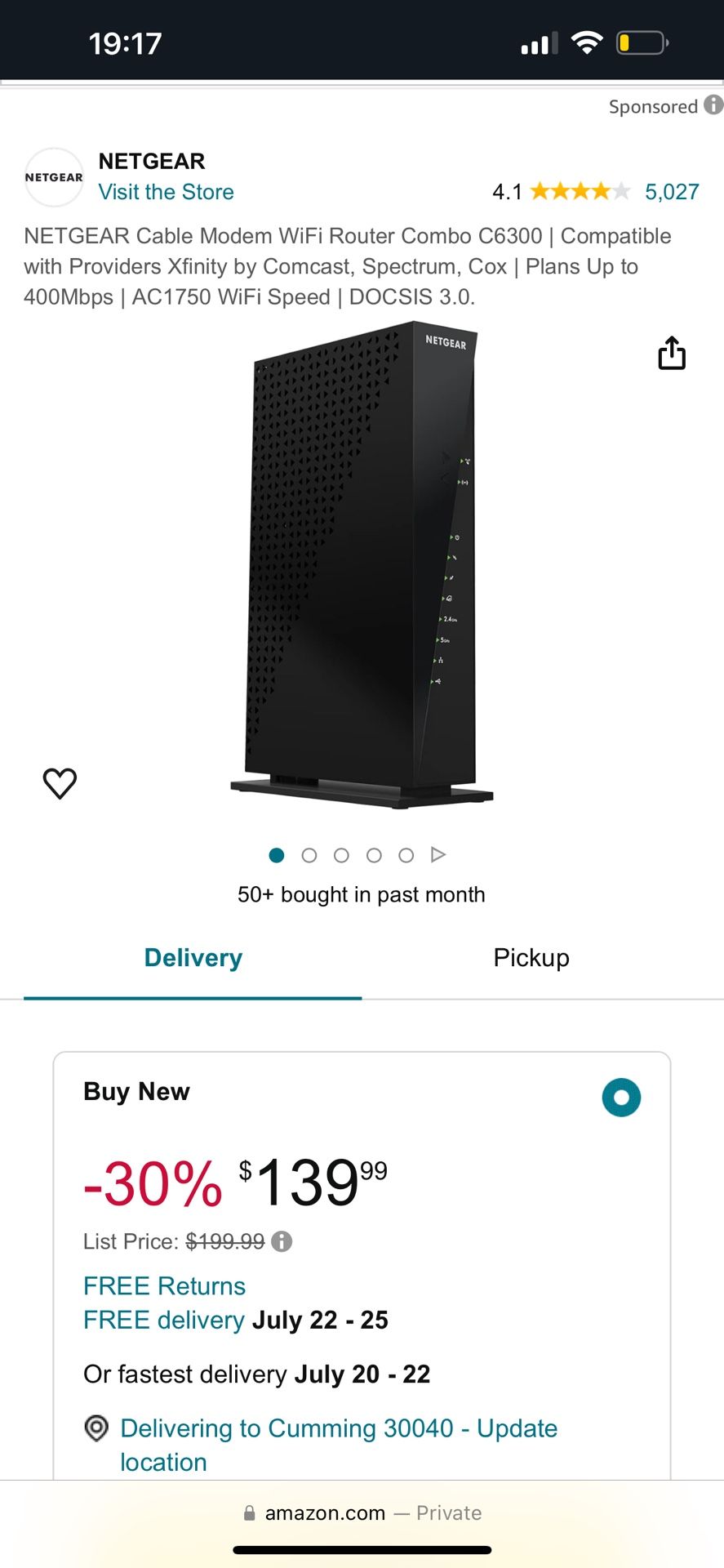 NETGEAR Cable Modem WiFi Router Combo C6300