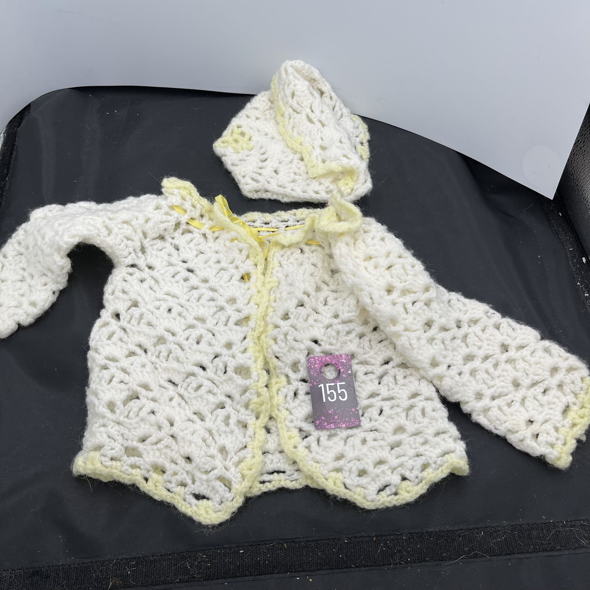 VNTG Handmade Crochet Baby Sweater & Bonnet 